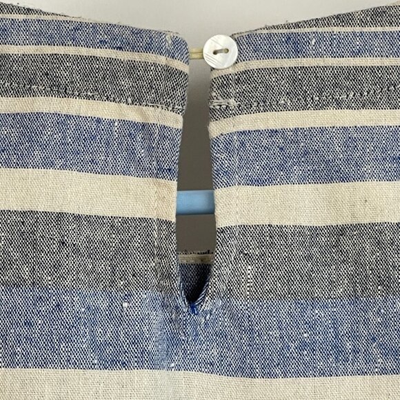 Linen Lux Women Blue Striped Short Sleeve Top Blouse Size XS Pocket Boxy Keyhole - Picture 6 of 9